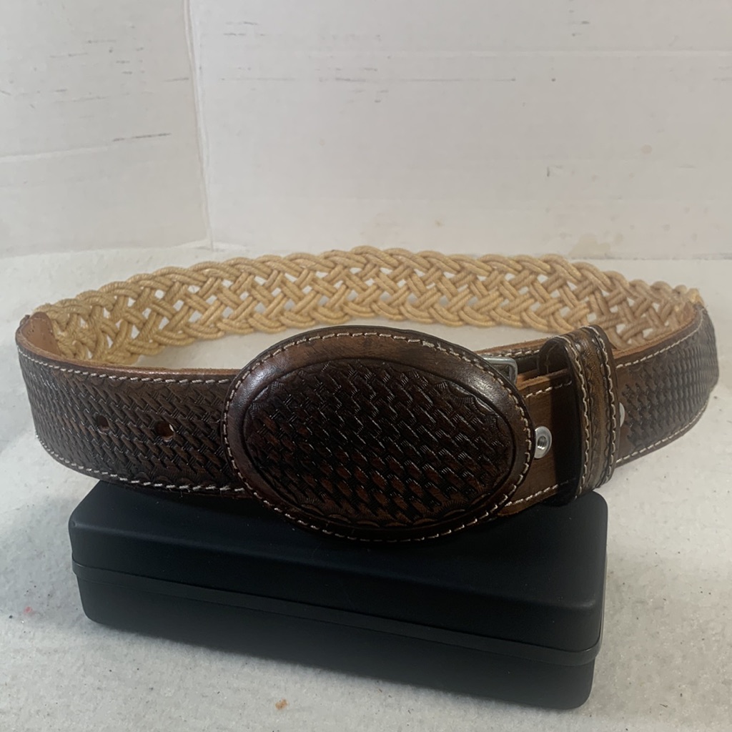El Cuatrero Calvillo, Ags Brown Braided Leather And Raffia Western Belt